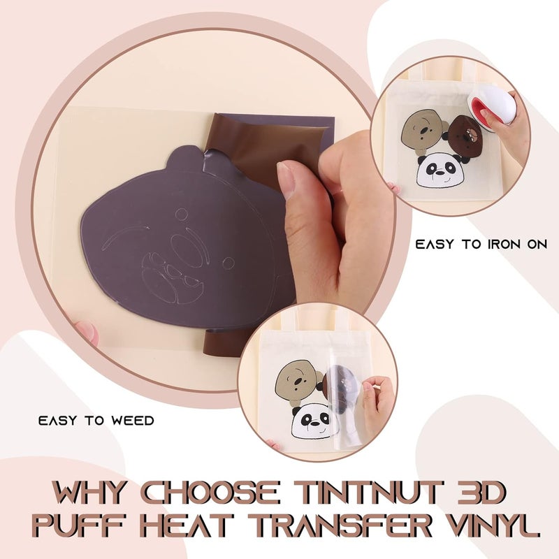 Tintnut Puff Vinyl Heat Transfer - 10inches x 6ft 3D Brown Derby Puff HTV Roll Heat Transfer Vinyl Foaming Colorful Puffy Iron on Vinyl for T-Shirts DIY Compatible with Cricut or Silhoutte Cameo - Image 3